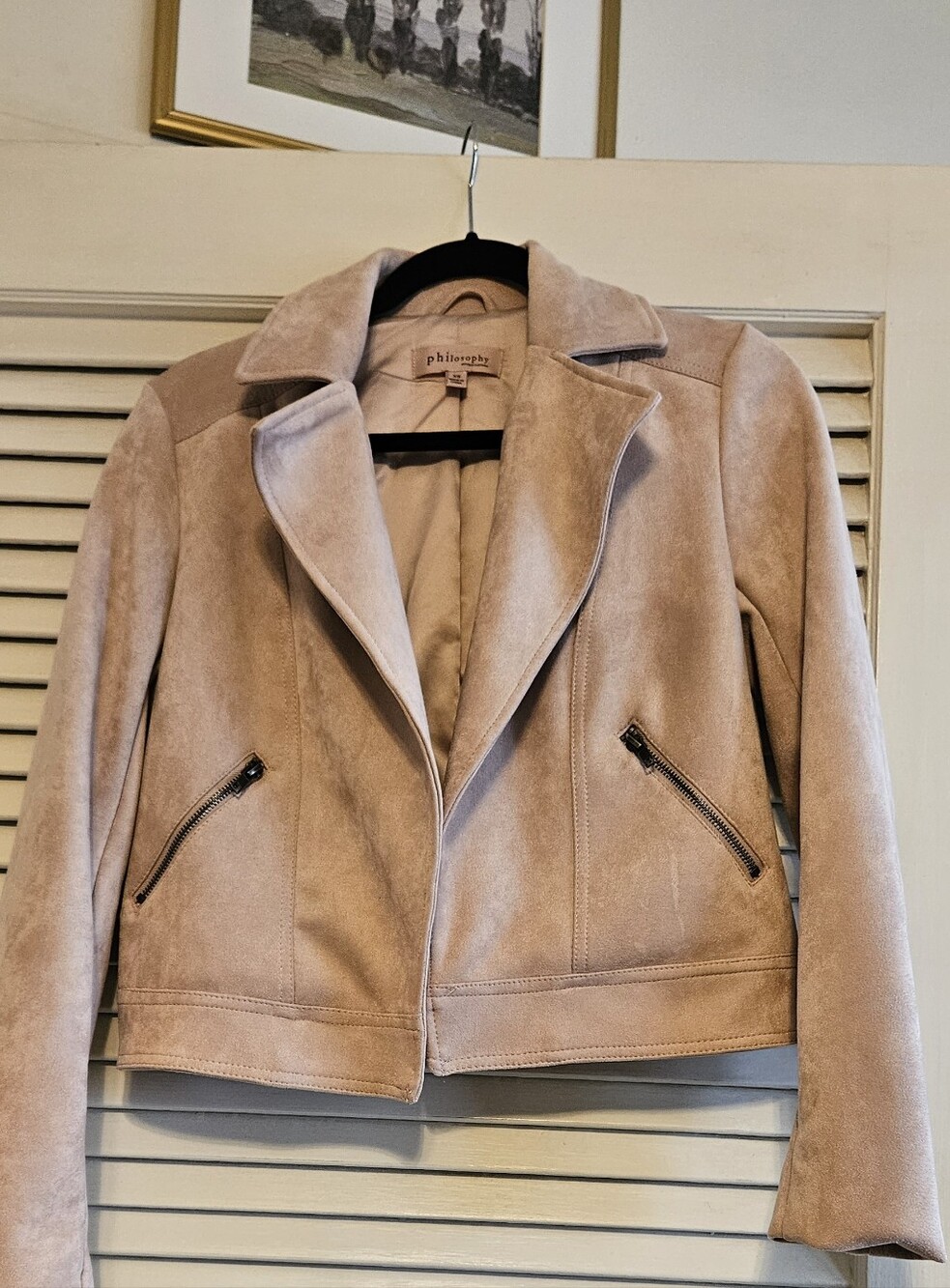 Philosophy Pale Pink Faux Suede Moto Jacket Size Xs